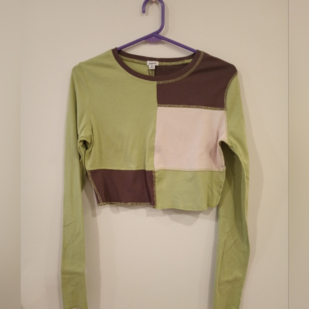 Kylie Patchwork long sleeve crop top